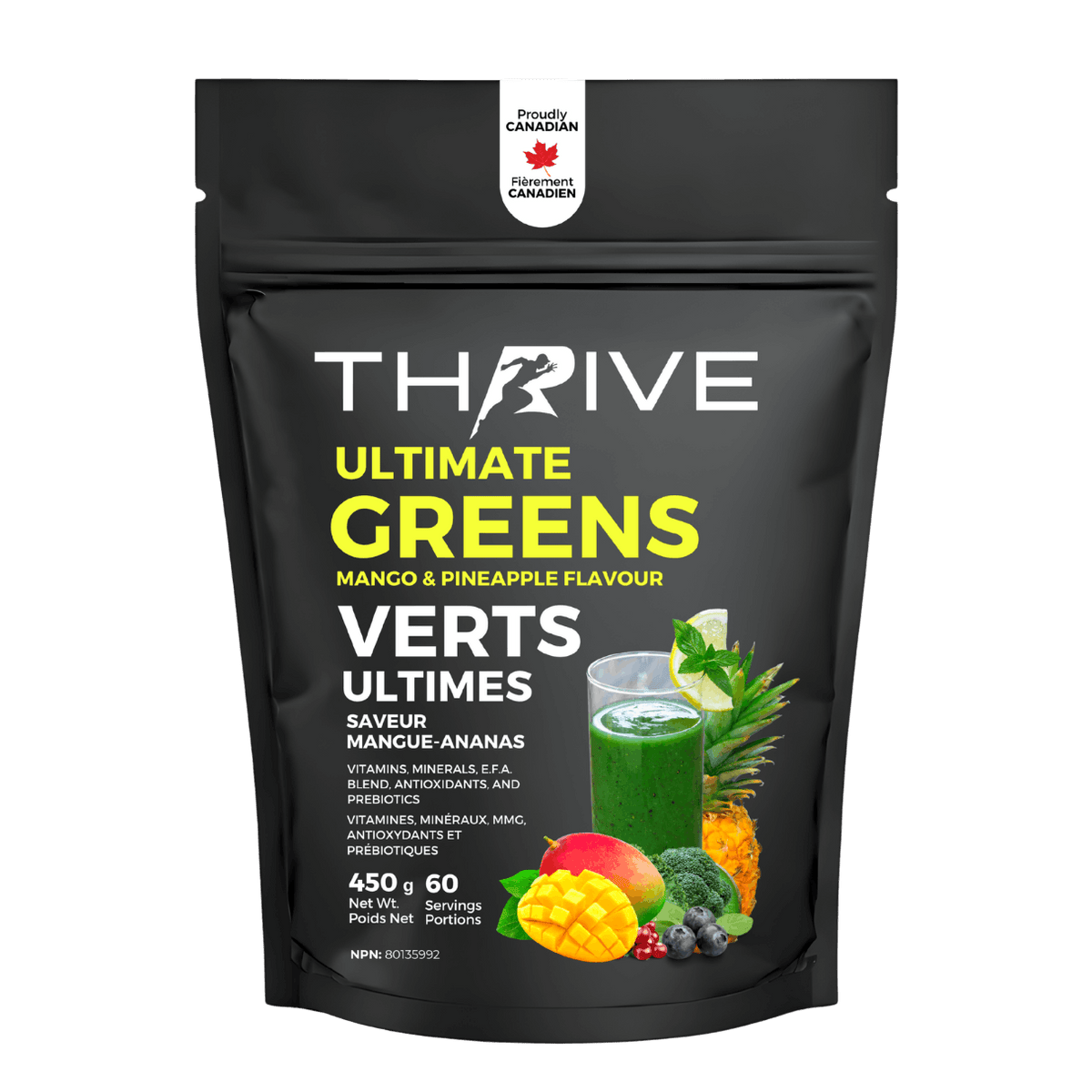 Thrive Ultimate Greens - mango pineapple – Canadian-made greens powder with superfoods, prebiotics, and antioxidants, 450 g