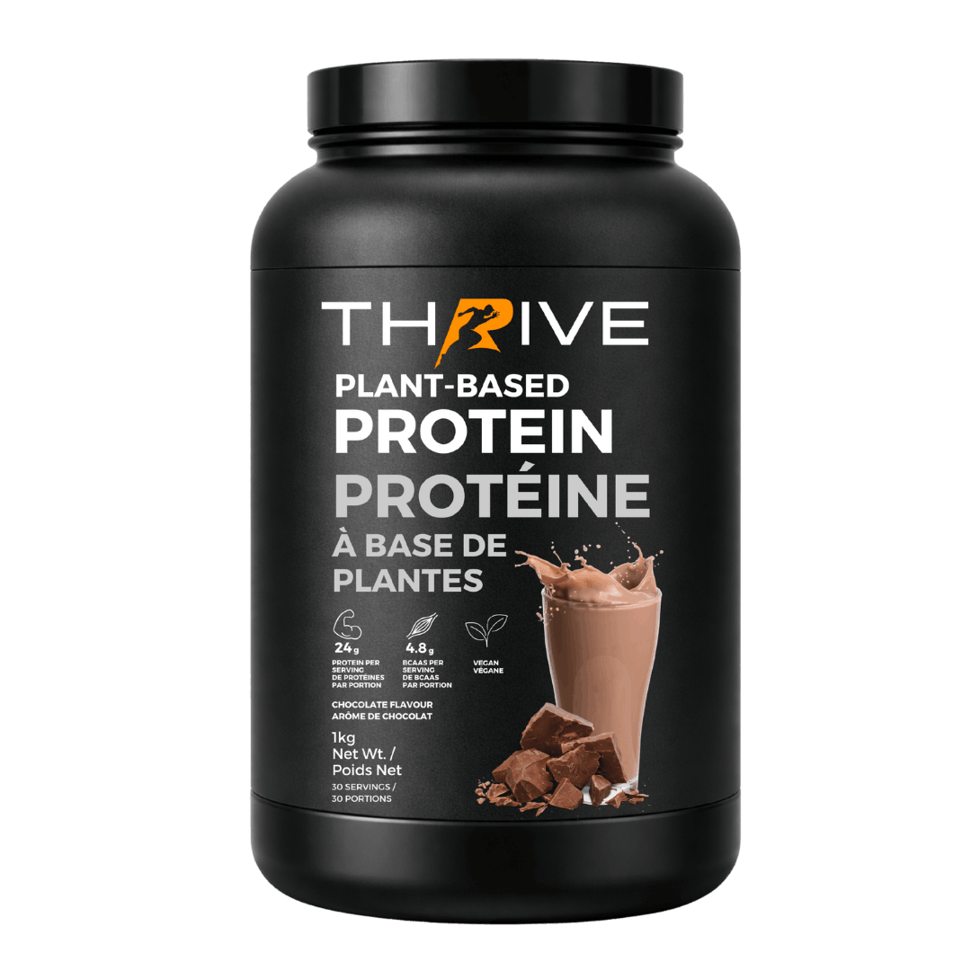 Black container of Thrive plant-based protein powder chocolate 1 unit 